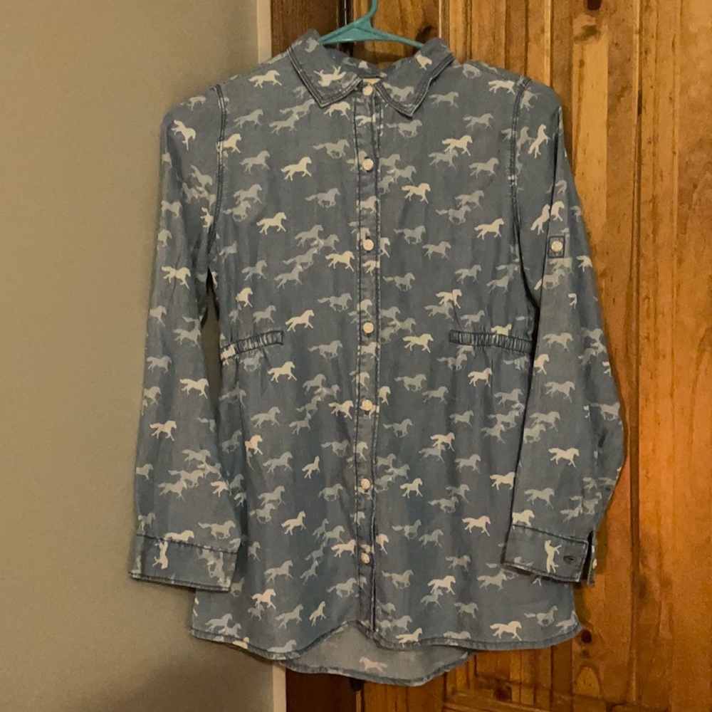 Button up dress. Gymboree. Size L(10-12). Color is blue/white